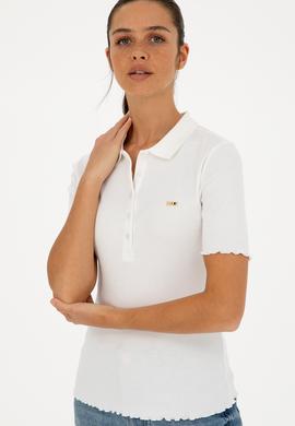 Kadın Ekru Polo Yaka Tişört - 50296156016