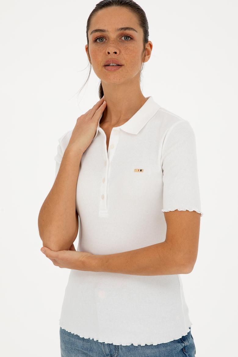 Kadın Ekru Polo Yaka Tişört - 50296156016