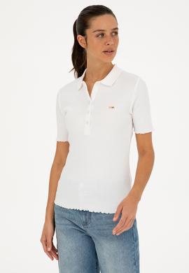 Kadın Ekru Polo Yaka Tişört - 50296156016