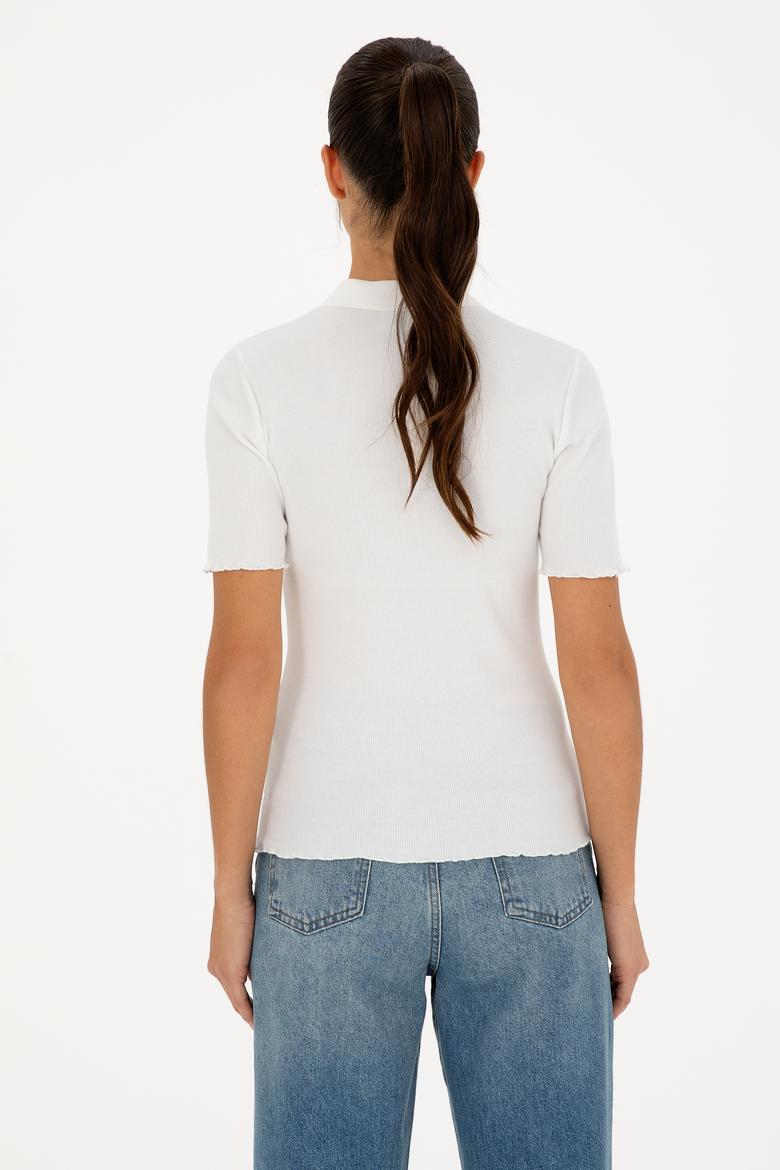 Kadın Ekru Polo Yaka Tişört - 50296156016