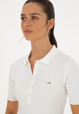 Kadın Ekru Polo Yaka Tişört - 50296156016