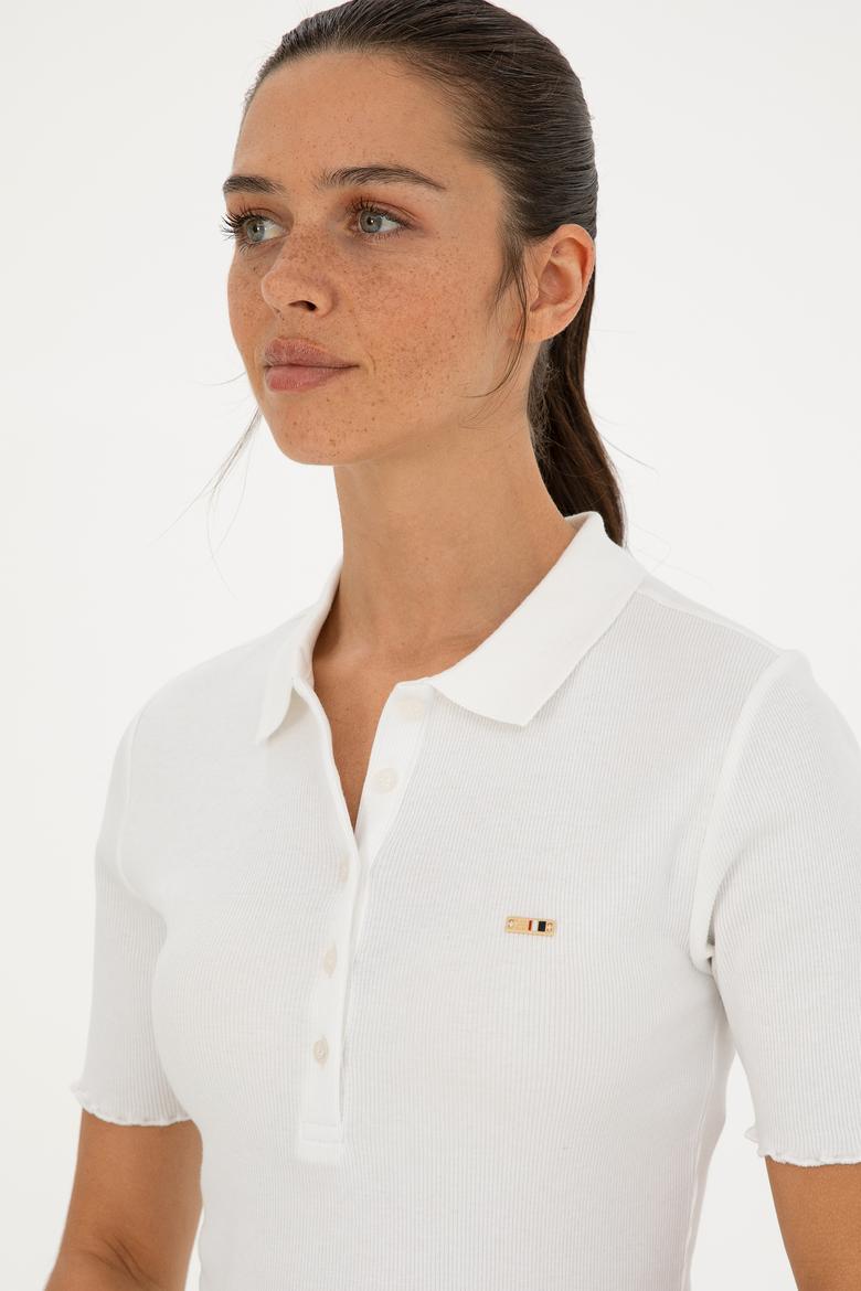Kadın Ekru Polo Yaka Tişört - 50296156016