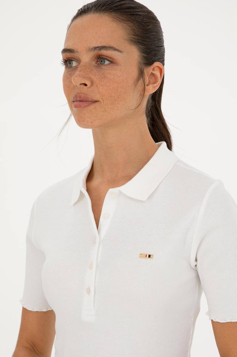Kadın Ekru Polo Yaka Tişört