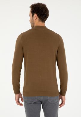 Erkek Slim Fit Yarım Fermuarlı Haki Basic Kazak - 50293517050