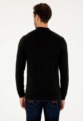 Erkek Slim Fit Yarım Fermuarlı Siyah Basic Kazak - 50293517008