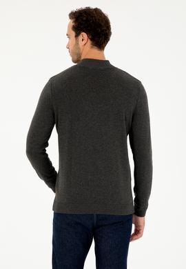 Erkek Slim Fit Yarım Fermuarlı Antrasit Melanj Basic Kazak - 50293517057