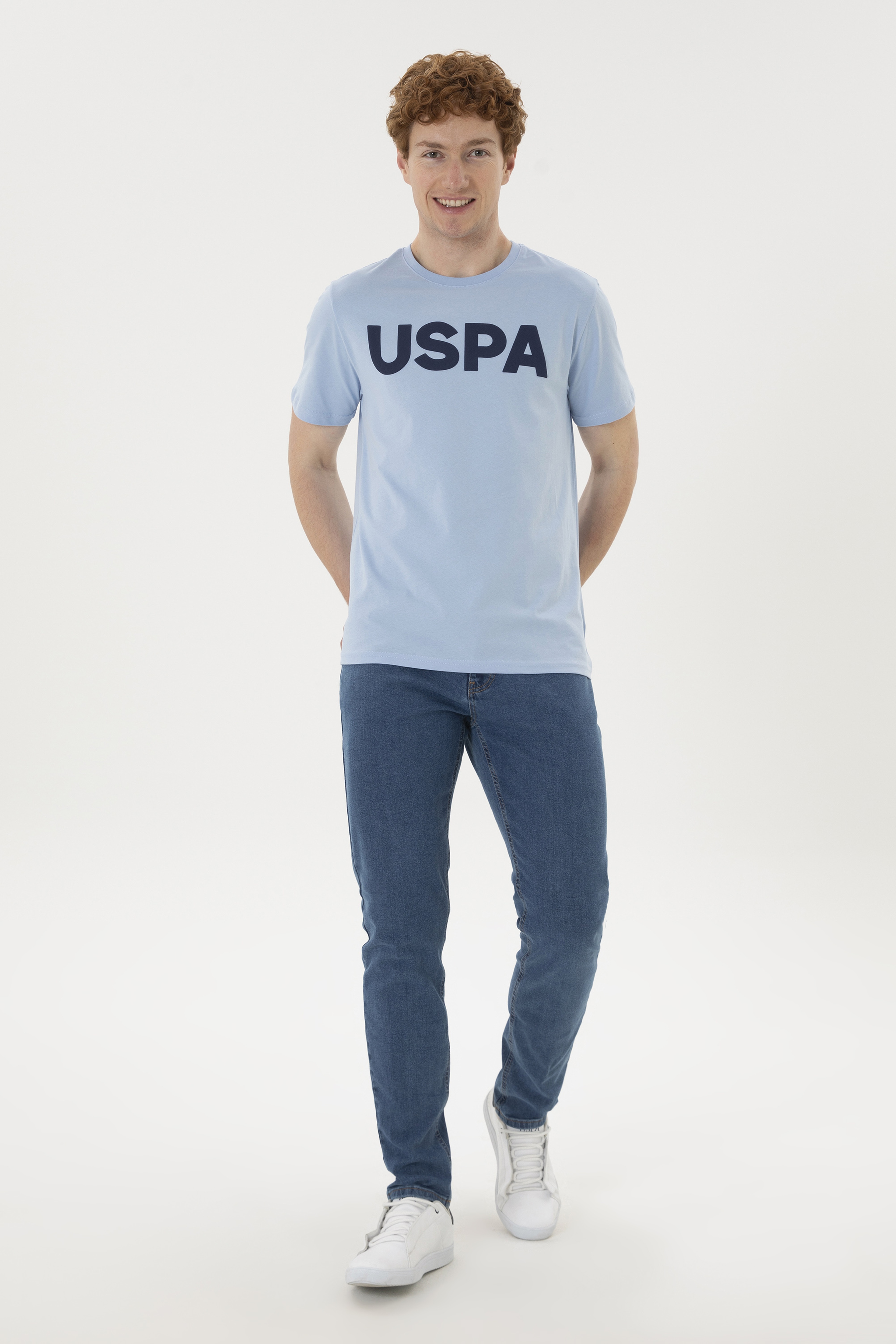 Erkek Regular Fit Bisiklet Yaka Açık Mavi Basic Tişört