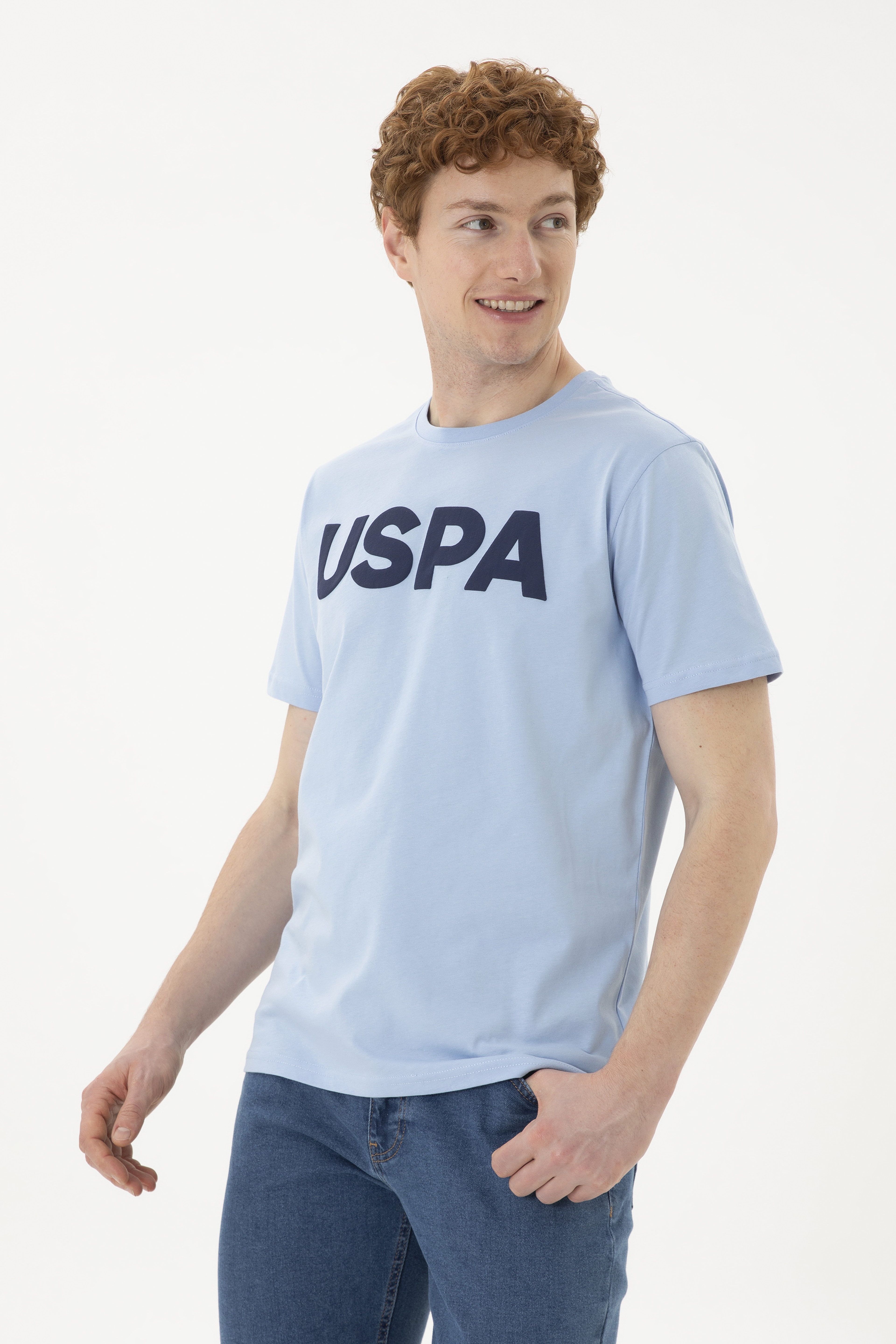Erkek Regular Fit Bisiklet Yaka Açık Mavi Basic Tişört - Image 3