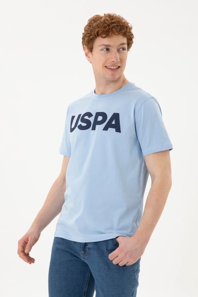 Erkek Regular Fit Bisiklet Yaka Açık Mavi Basic Tişört
