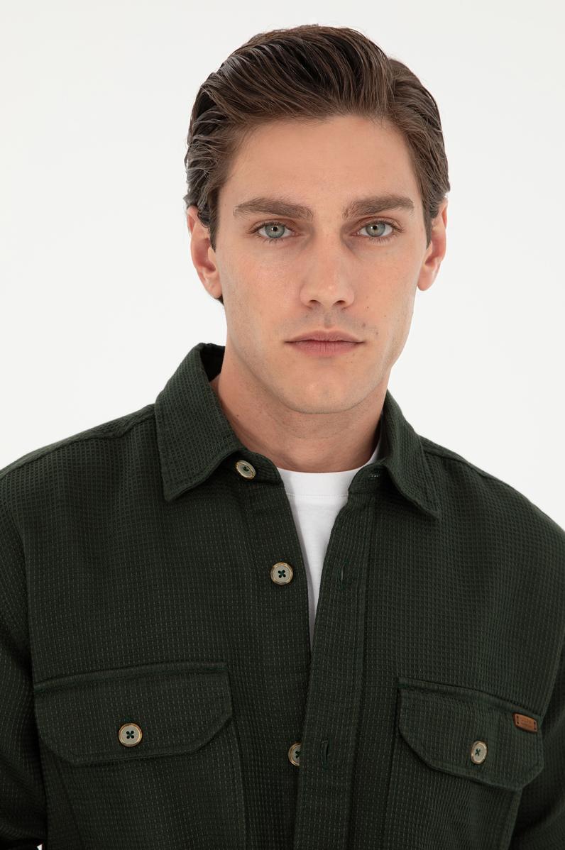 Erkek Haki Uzun Kollu Gömlek