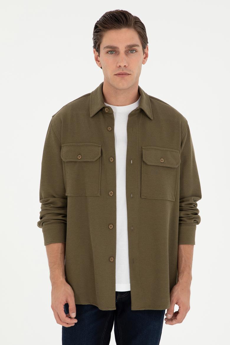 Erkek Haki Örme Gömlek