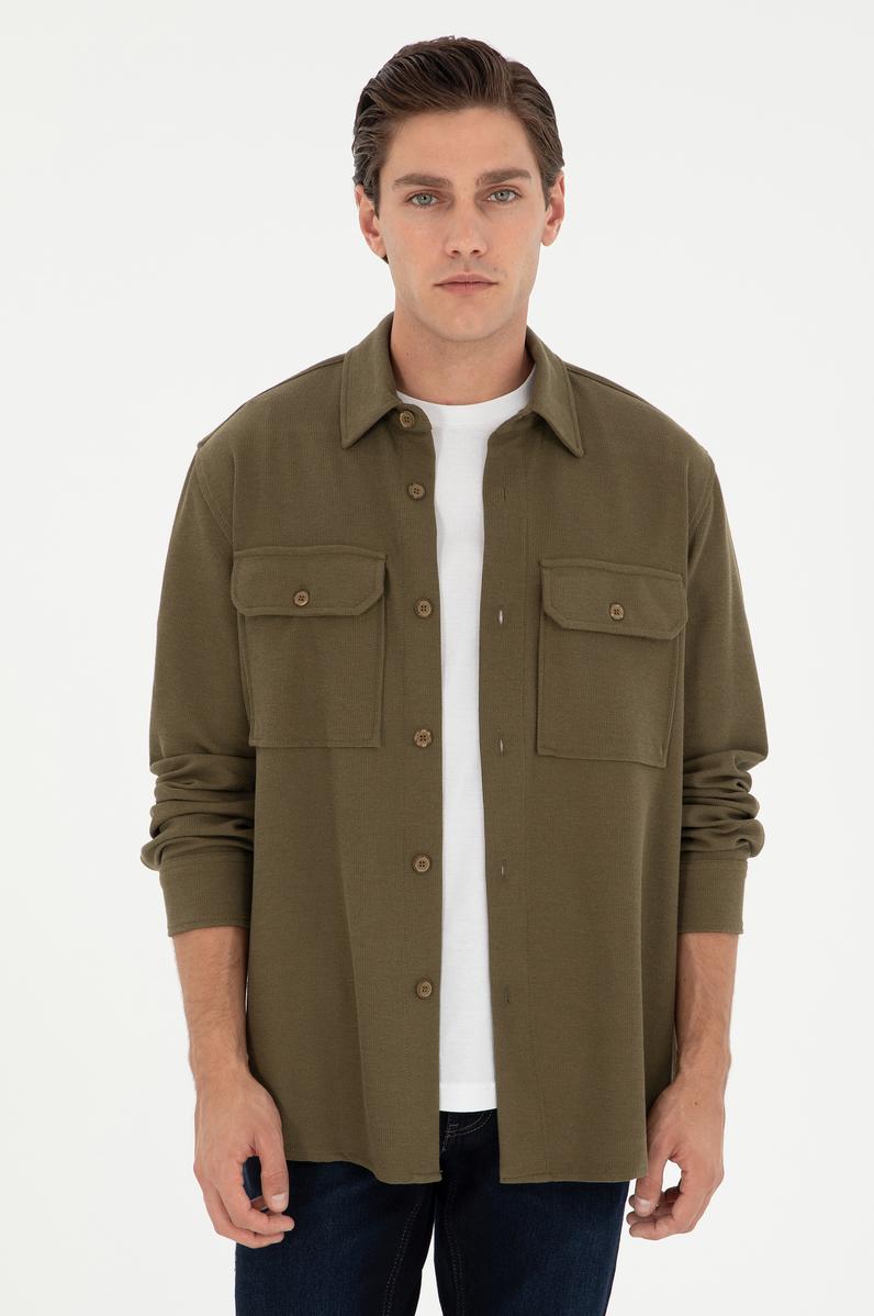 Erkek Haki Örme Gömlek