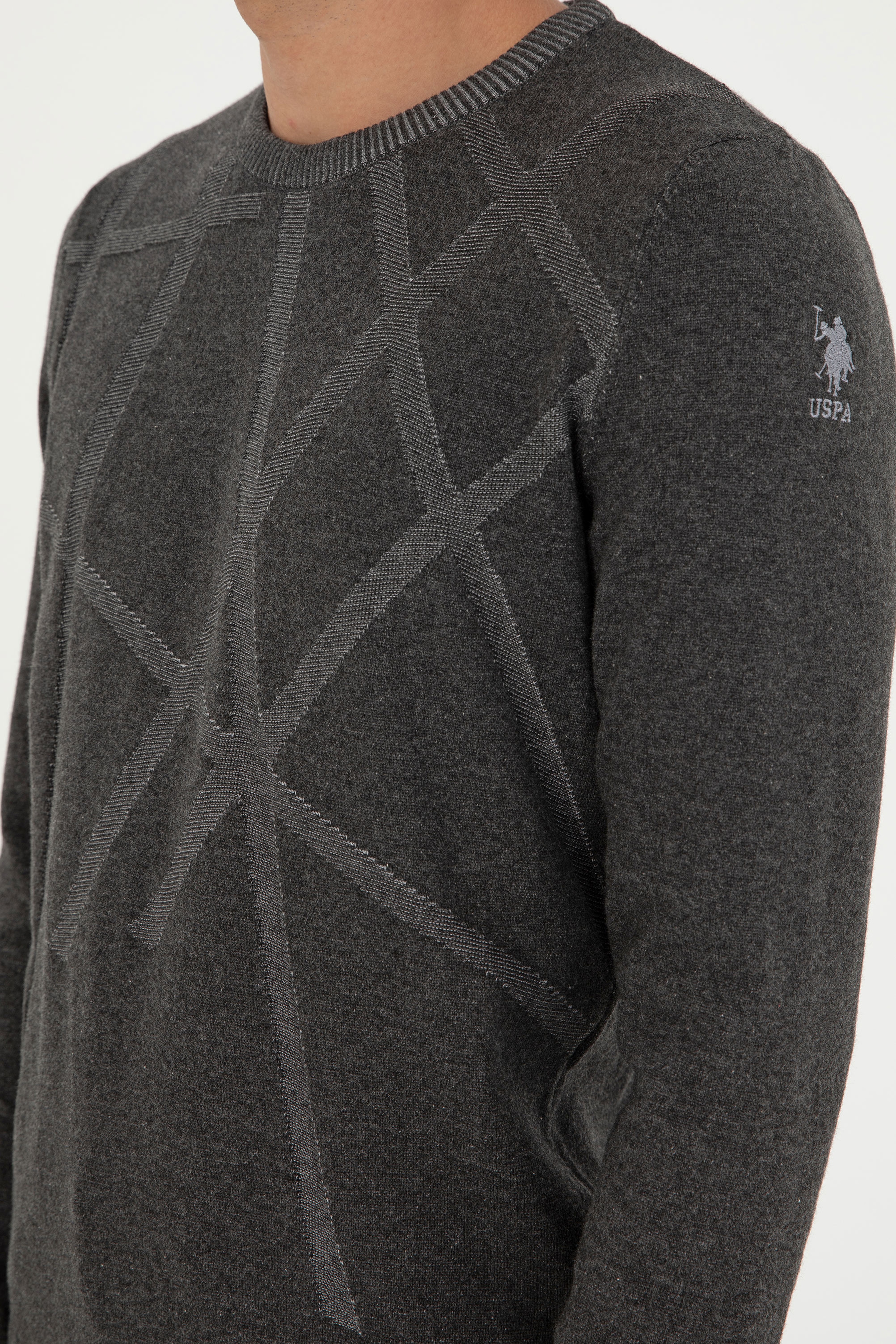Erkek Slim Fit Bisiklet Yaka Antrasit Kazak - Image 7