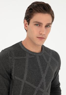 Erkek Slim Fit Bisiklet Yaka Antrasit Kazak - 50292869007