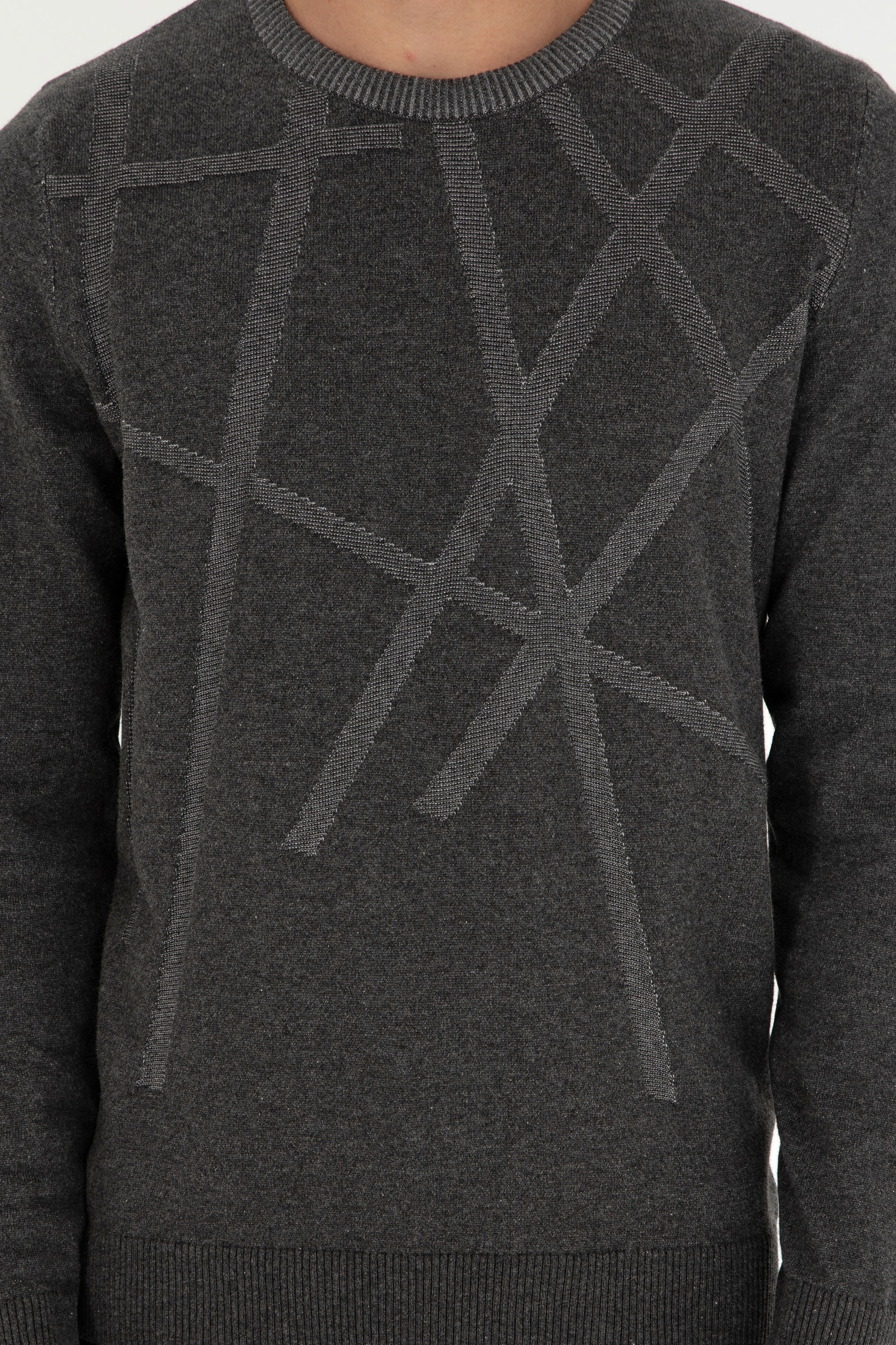 Erkek Slim Fit Bisiklet Yaka Antrasit Kazak