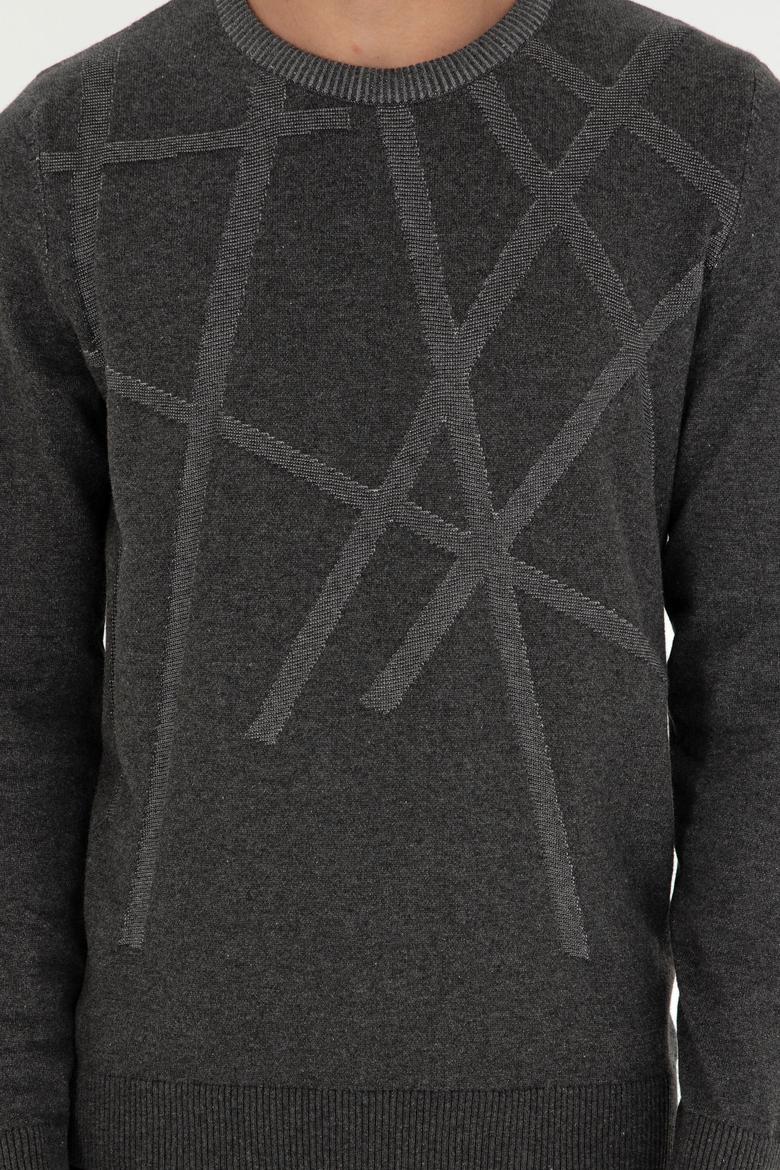 Erkek Slim Fit Bisiklet Yaka Antrasit Kazak - 50292869007