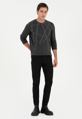 Erkek Slim Fit Bisiklet Yaka Antrasit Kazak - 50292869007