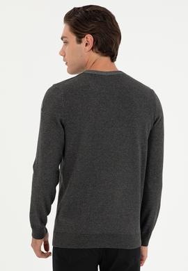 Erkek Slim Fit Bisiklet Yaka Antrasit Kazak - 50292869007