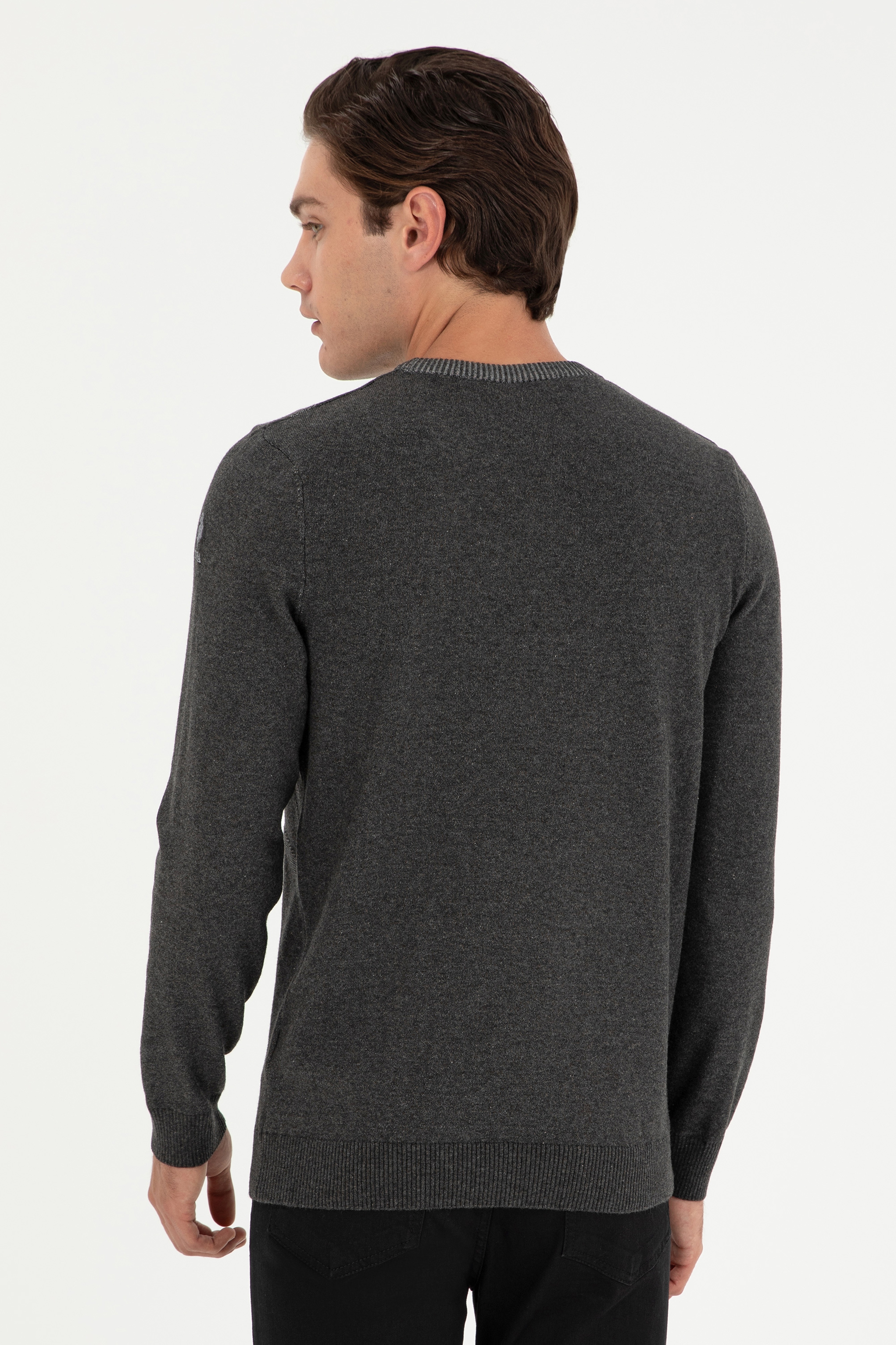 Erkek Slim Fit Bisiklet Yaka Antrasit Kazak - Image 5