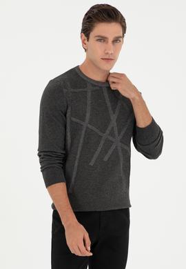 Erkek Slim Fit Bisiklet Yaka Antrasit Kazak - 50292869007