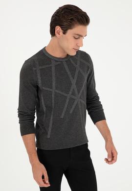 Erkek Slim Fit Bisiklet Yaka Antrasit Kazak - 50292869007