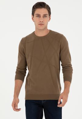 Erkek Slim Fit Bisiklet Yaka Haki Kazak - 50292869016