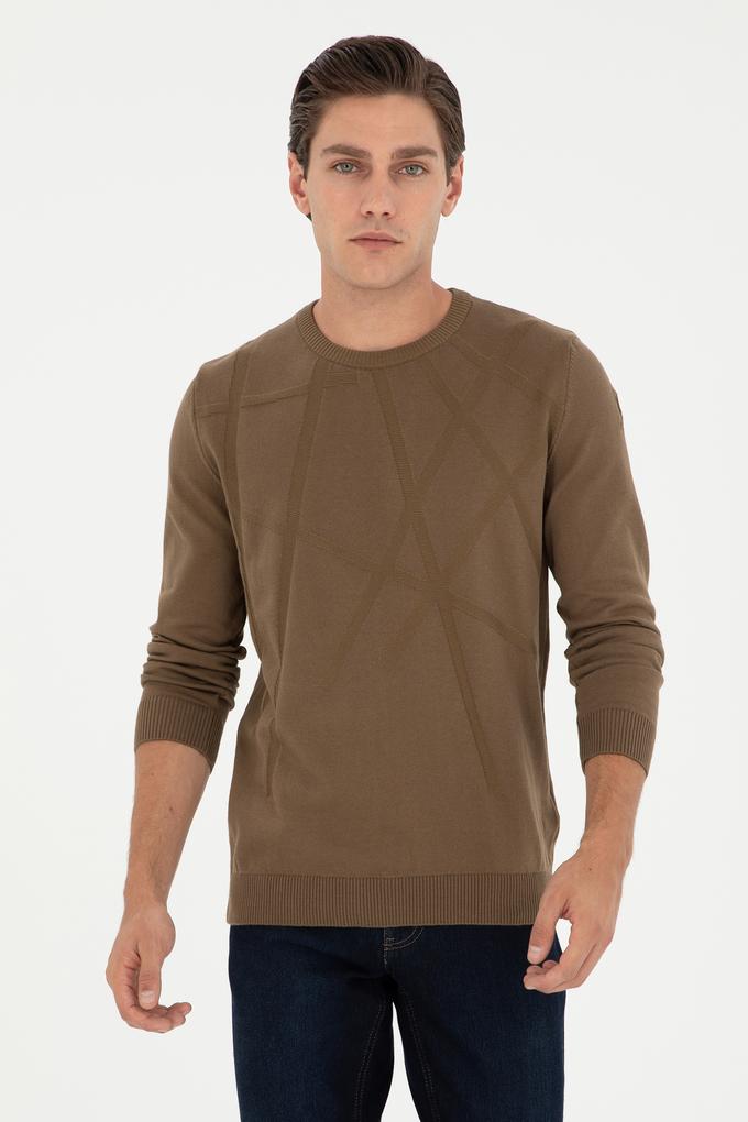 Erkek Slim Fit Bisiklet Yaka Haki Kazak