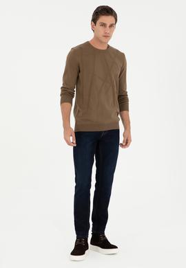 Erkek Slim Fit Bisiklet Yaka Haki Kazak - 50292869016