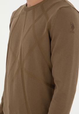 Erkek Slim Fit Bisiklet Yaka Haki Kazak - 50292869016