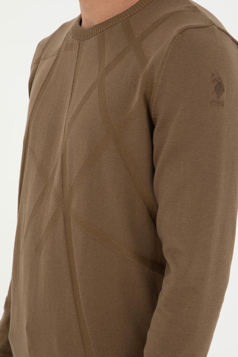 Erkek Slim Fit Bisiklet Yaka Haki Kazak - 50292869016