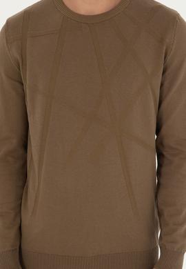 Erkek Slim Fit Bisiklet Yaka Haki Kazak - 50292869016