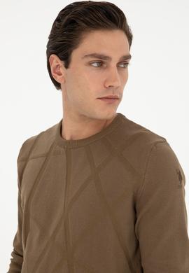 Erkek Slim Fit Bisiklet Yaka Haki Kazak - 50292869016