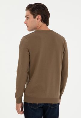 Erkek Slim Fit Bisiklet Yaka Haki Kazak - 50292869016