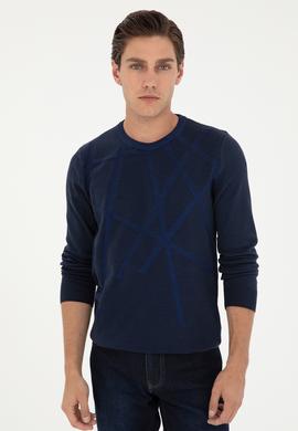 Erkek Slim Fit Bisiklet Yaka Lacivert Kazak - 50292869027