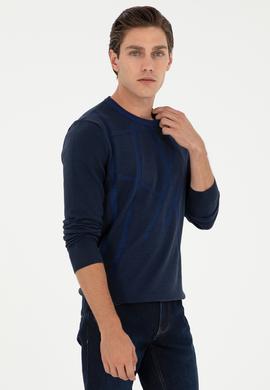 Erkek Slim Fit Bisiklet Yaka Lacivert Kazak - 50292869027