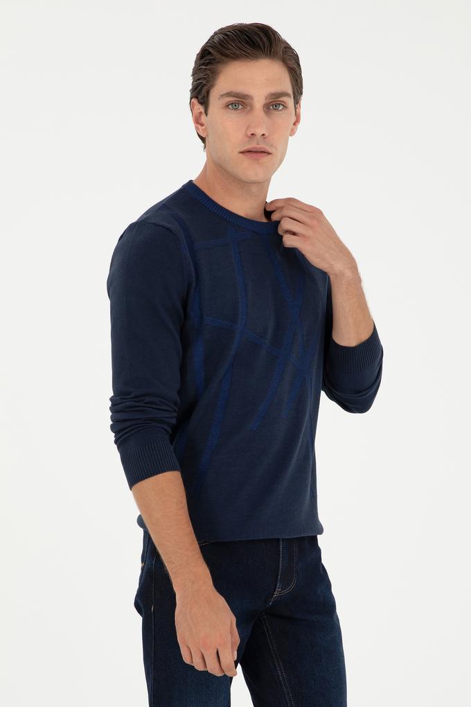 Erkek Slim Fit Bisiklet Yaka Lacivert Kazak