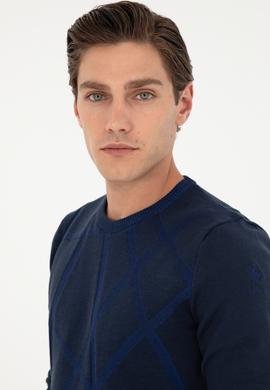 Erkek Slim Fit Bisiklet Yaka Lacivert Kazak - 50292869027