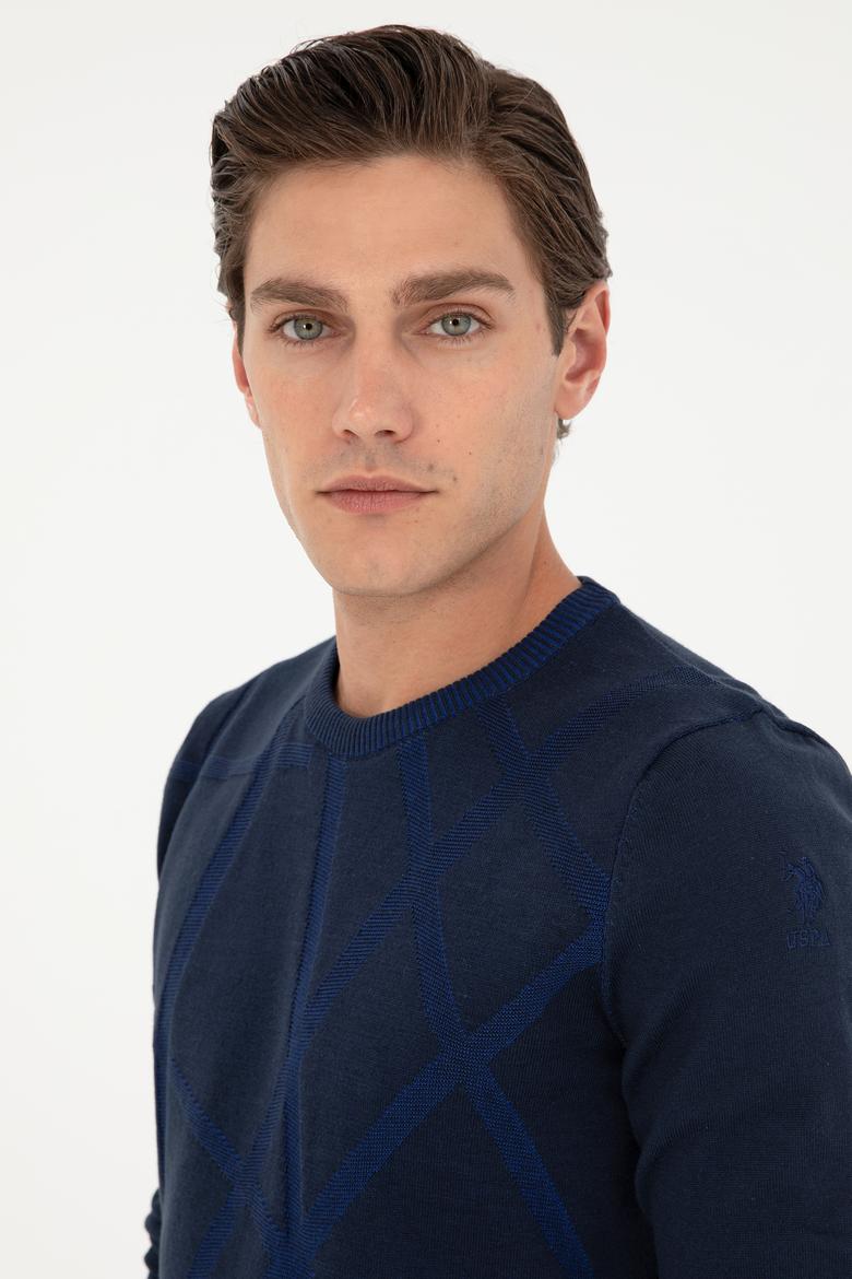 Erkek Slim Fit Bisiklet Yaka Lacivert Kazak - 50292869027