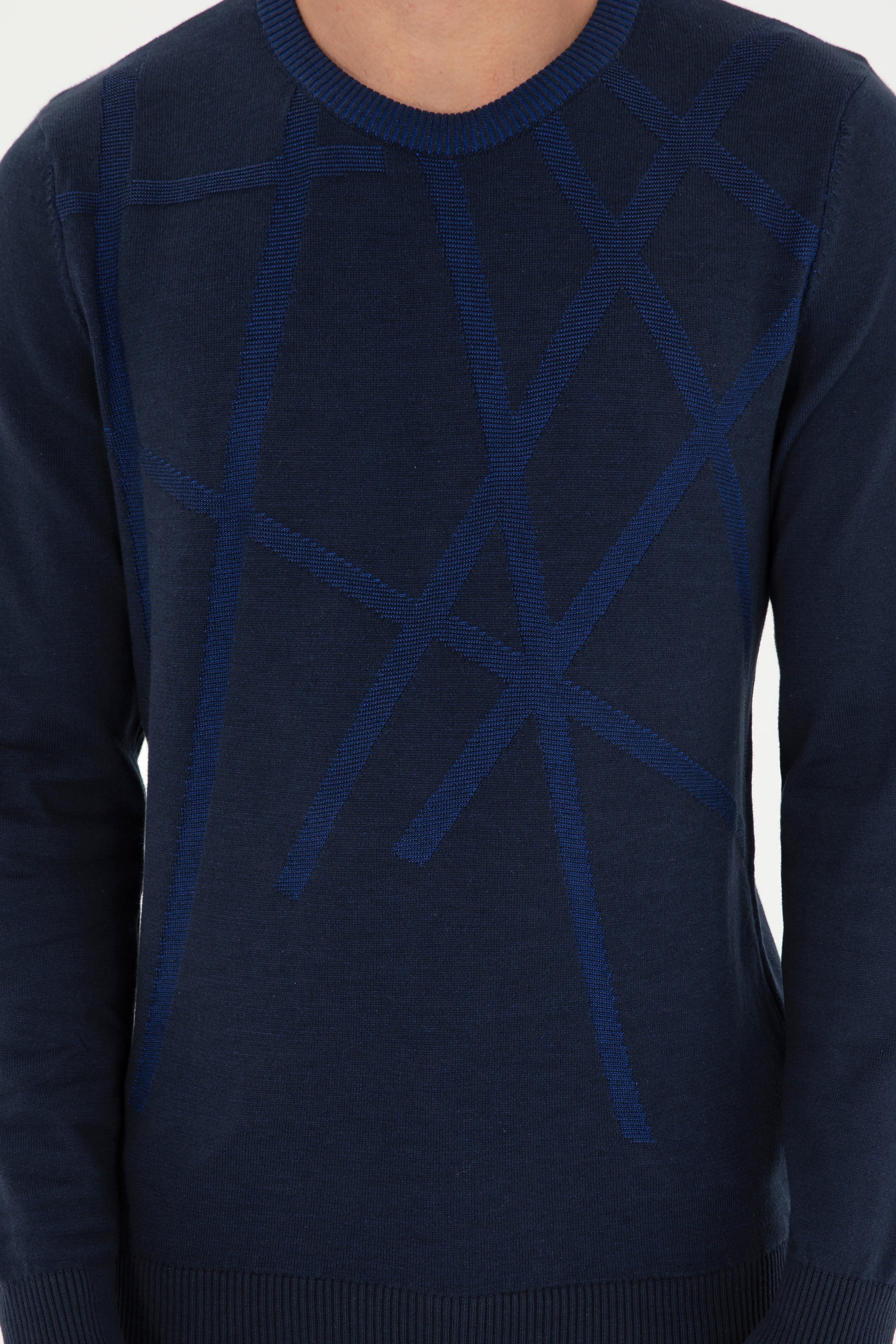 Erkek Slim Fit Bisiklet Yaka Lacivert Kazak