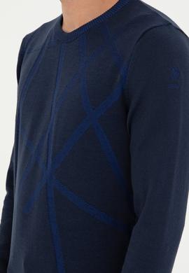 Erkek Slim Fit Bisiklet Yaka Lacivert Kazak - 50292869027