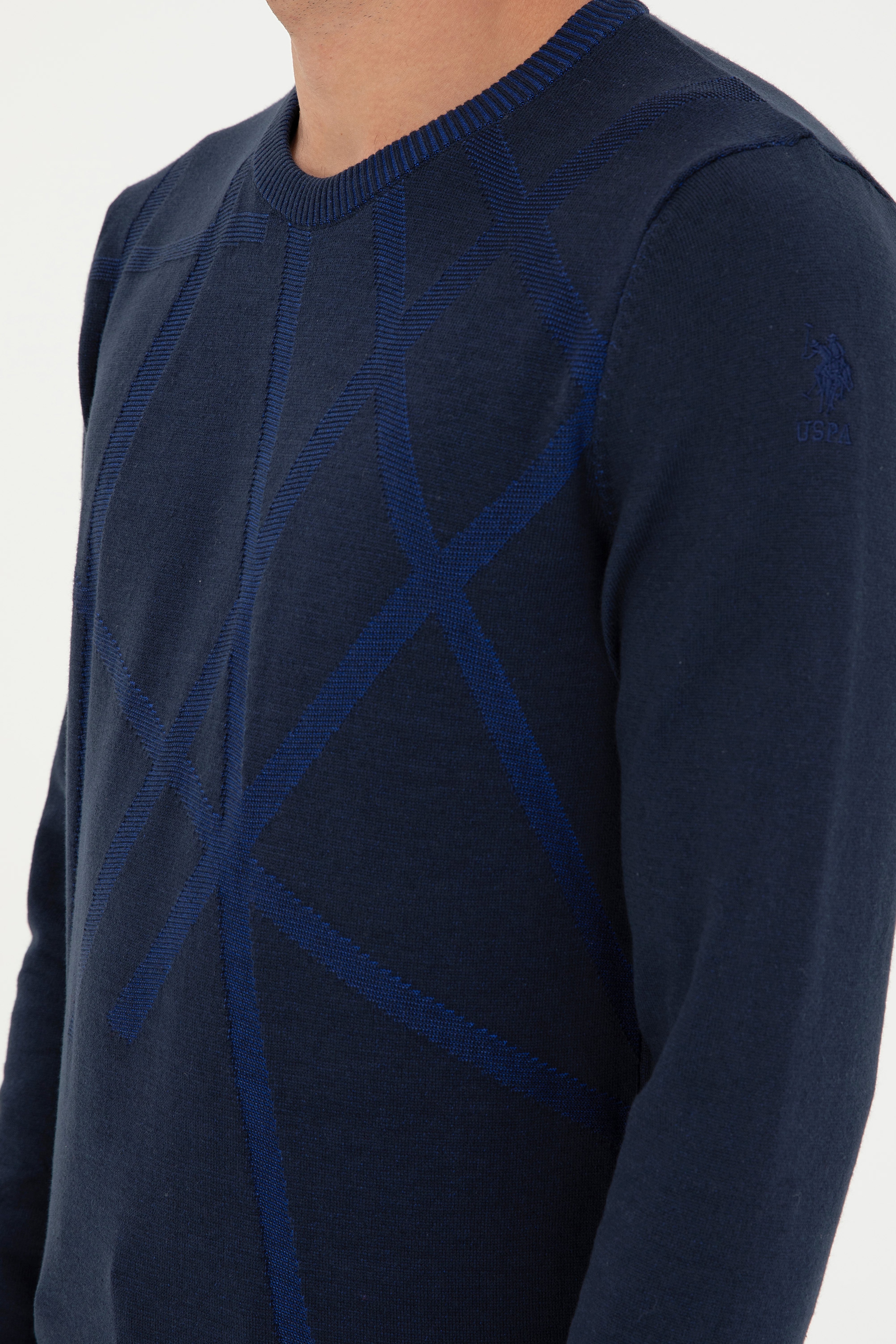 Erkek Slim Fit Bisiklet Yaka Lacivert Kazak