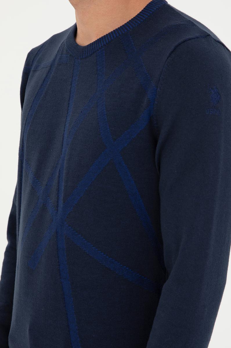 Erkek Slim Fit Bisiklet Yaka Lacivert Kazak