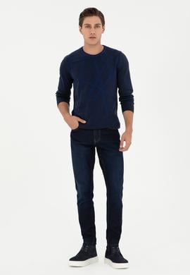 Erkek Slim Fit Bisiklet Yaka Lacivert Kazak - 50292869027