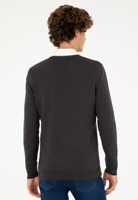 Erkek Slim Fit V Yaka Antrasit Melanj Basic Kazak - 50293512062