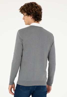 Erkek Slim Fit V Yaka Gri Melanj Basic Kazak - 50293512141