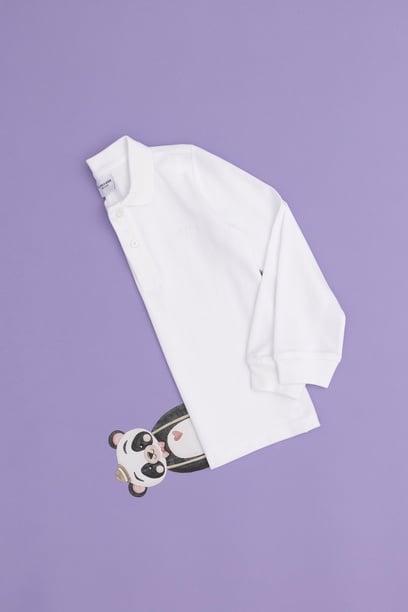 Erkek Çocuk Beyaz Basic Polo Yaka Sweatshirt