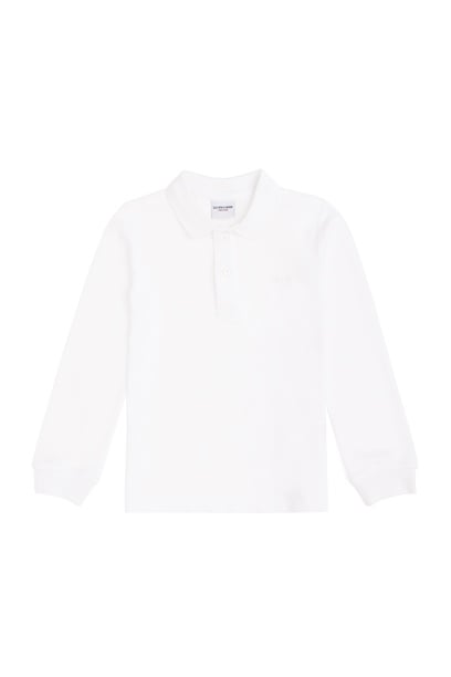 Erkek Çocuk Beyaz Basic Polo Yaka Sweatshirt
