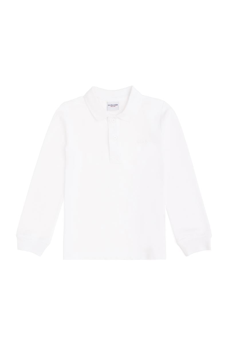 Erkek Çocuk Beyaz Basic Polo Yaka Sweatshirt