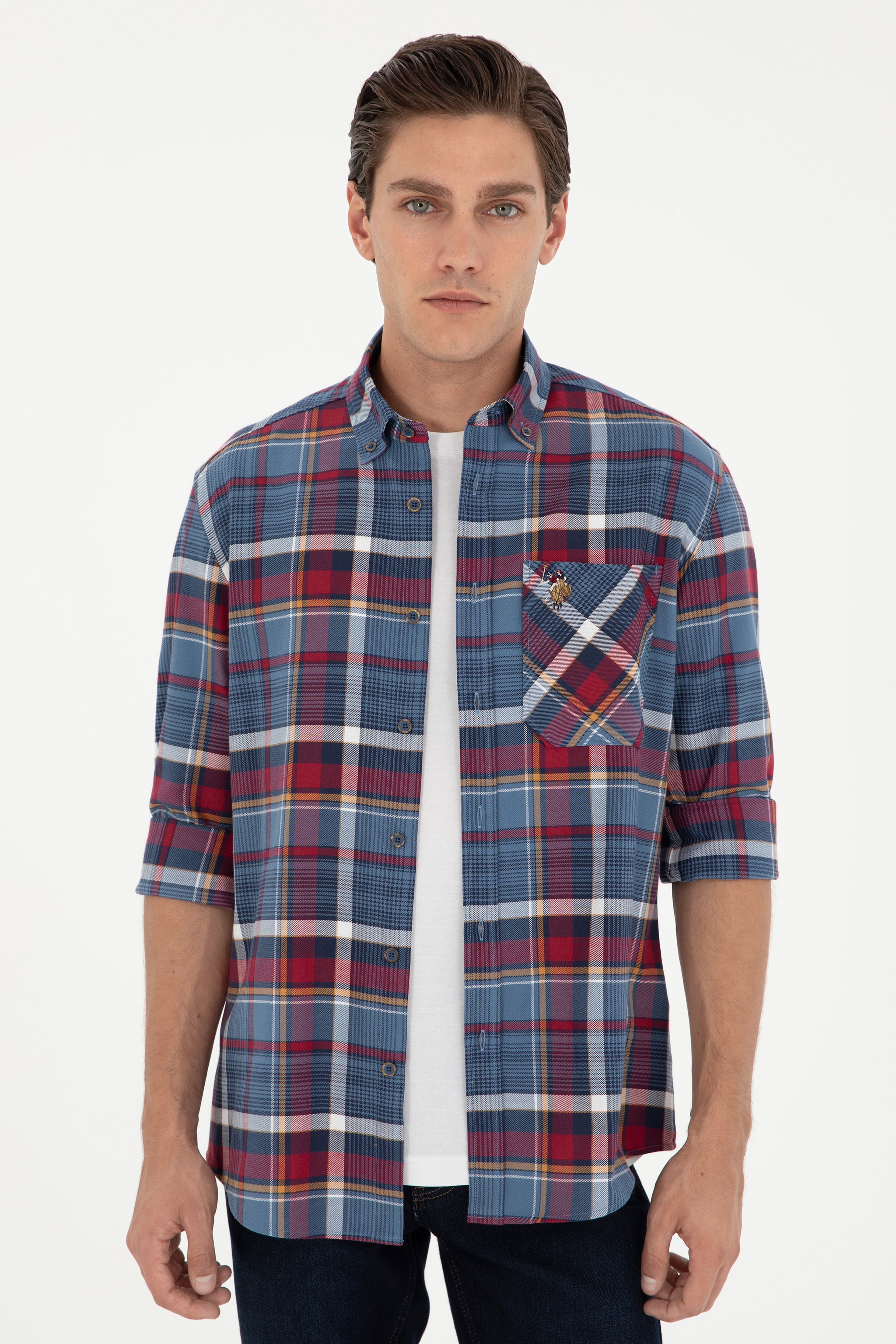 Erkek Saks Uzun Kollu Gömlek
