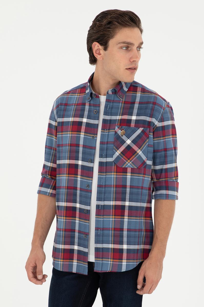 Erkek Saks Uzun Kollu Gömlek